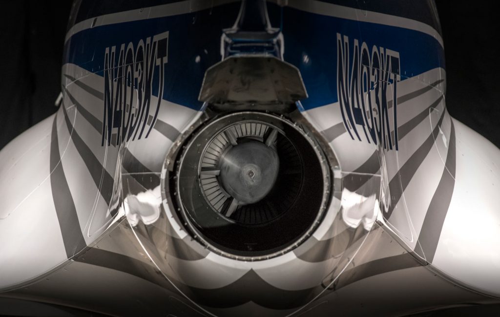 The proof of concept aircraft is powered by the P&W JT15D-5 engine. Certified models of the Stratos 714 will feature the PW535E Turbofan. Photo Credit: Stratos