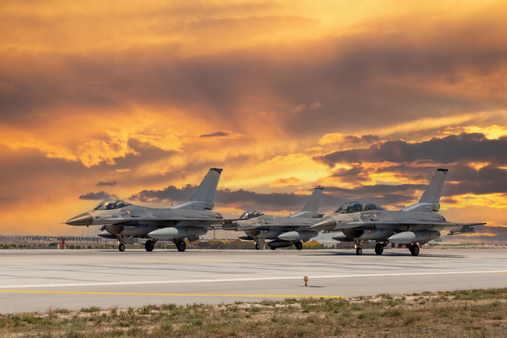 F16 Fighter jet in a taxiing position in Turkey
