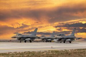 F16 Fighter jet in a taxiing position in Turkey