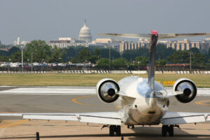 United States Capitol and Reagan National Airport on a sunny summer day