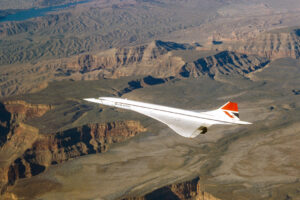 British Airways Concorde airplane in flight on a charter flight over the US Southwest. | Photo: NNehring