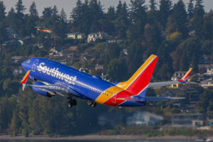 Southwest Airlines 737 climbs out Portland International Airport. | Photo: DaveAlan