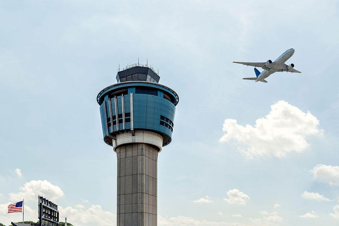 Air traffic controller tower at Laguardia airport in New York.