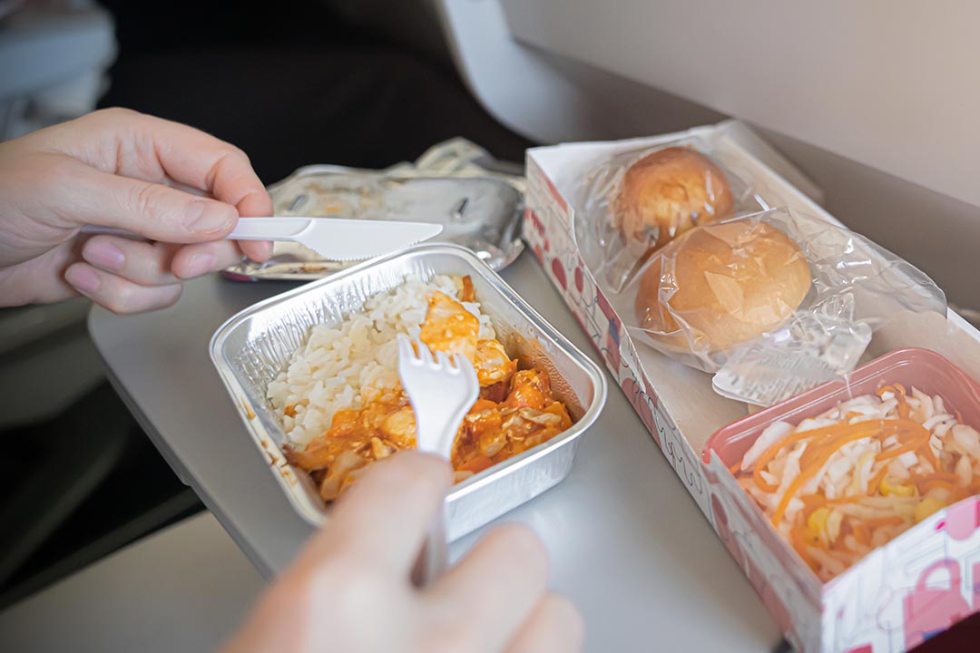 The dull, mass-produced reality of commercial airline meals, often frozen weeks in advance and reheated in galley ovens, prioritizing shelf life over flavor.
