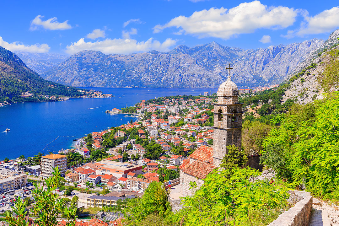 Kotor bay and Old Town from Lovcen Mountain. Montenegro.