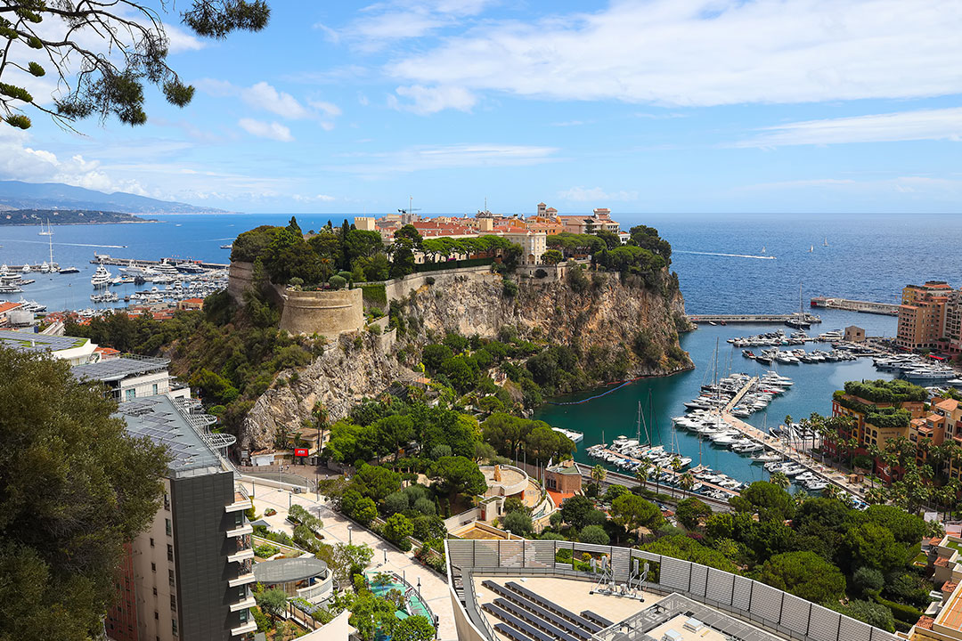 Panoramic view of prince's palace in Monte Carlo in a summer day, Monaco