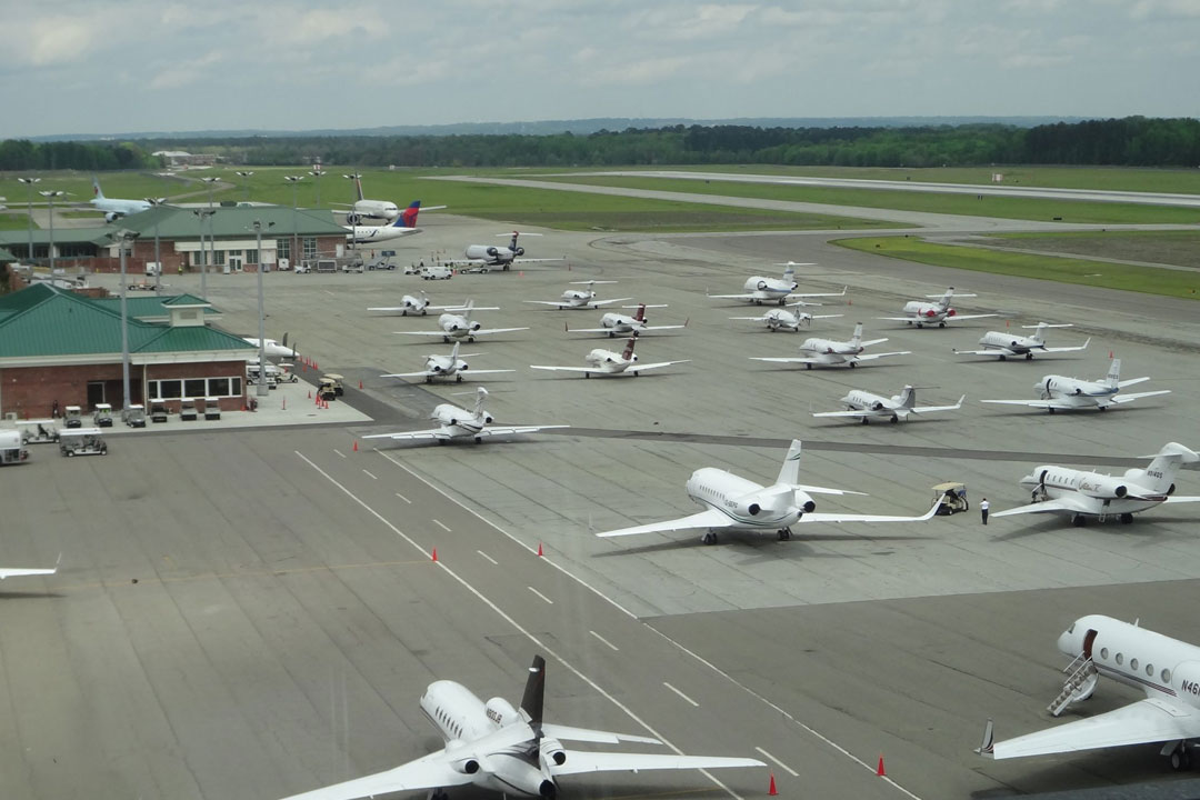 Aerial view of a full tarmac at Augusta Regional Airport | Photo: flyags.com