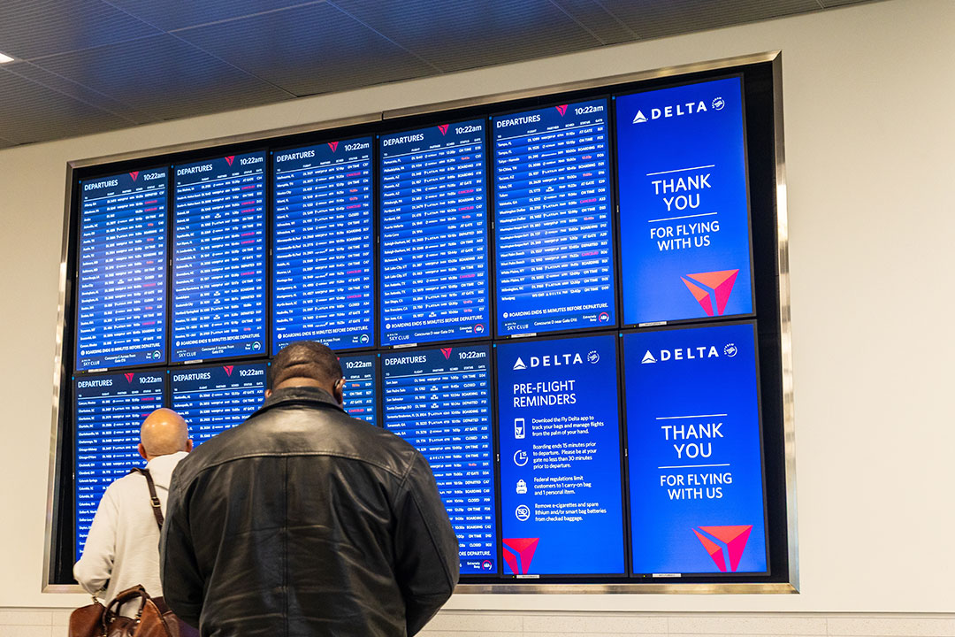 Flight information screens at Atlanta Airport during the government shutdown