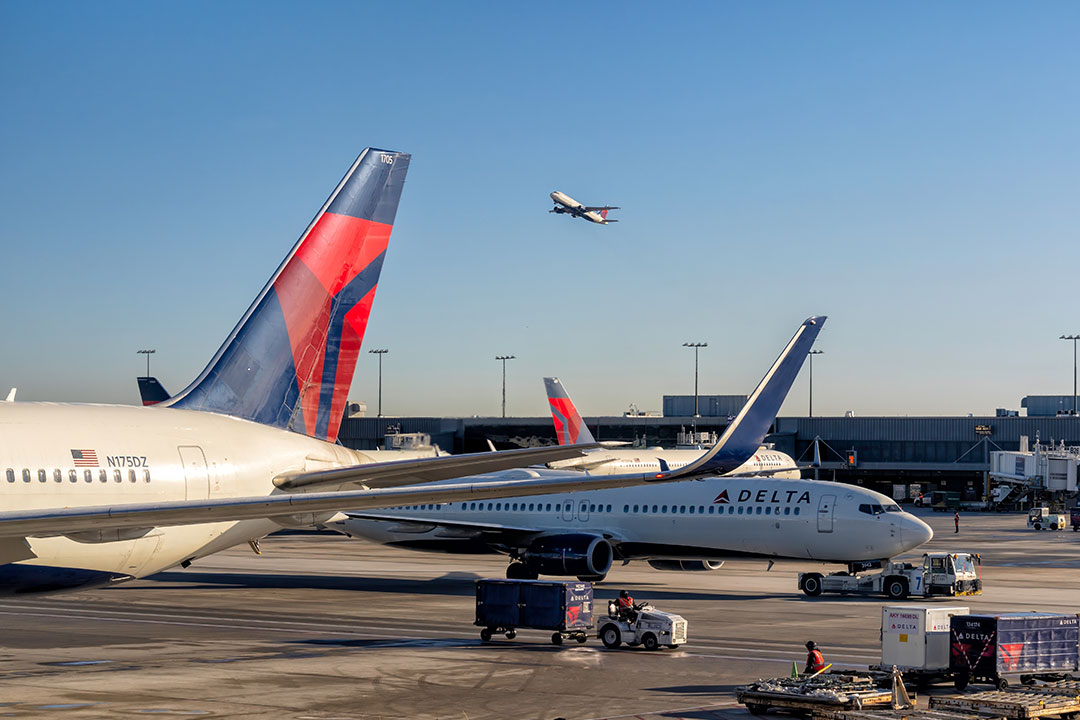 Delta Air Lines aircraft at gates at Hartsfield-Jackson Atlanta International Airport